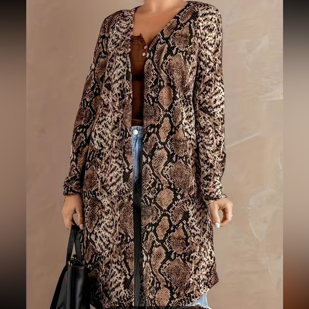 Snake Skin Print Long Sleeve Open Front Cardigan Kimono